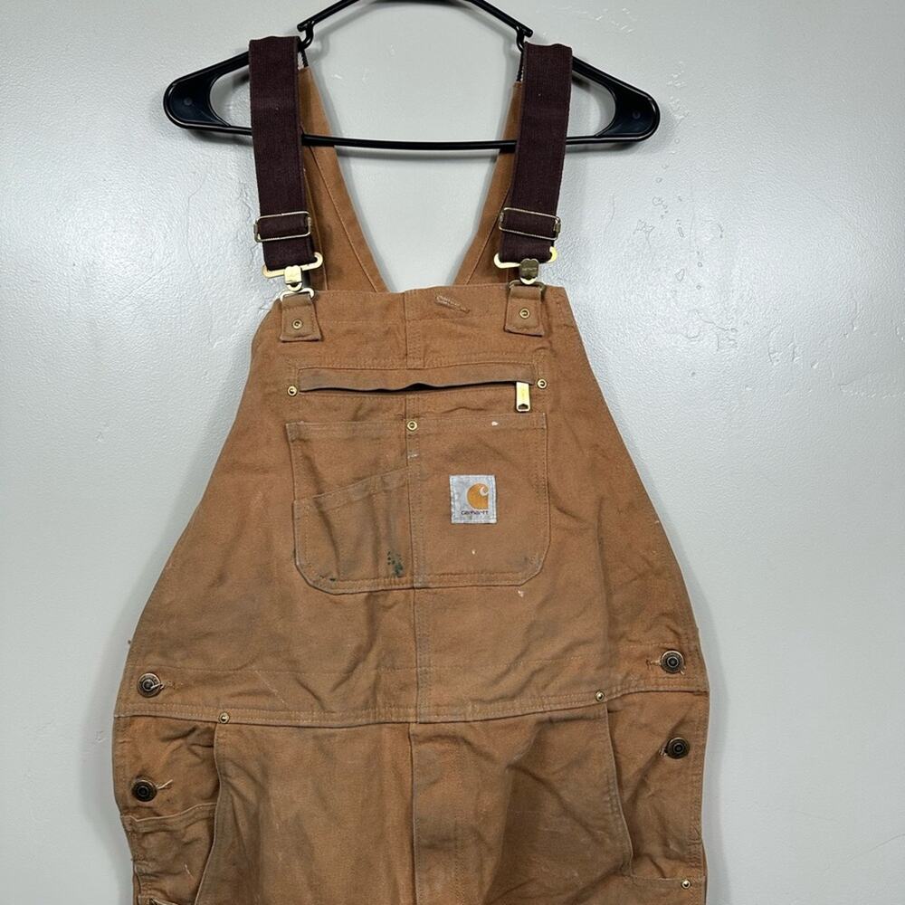 VINTAGE CARHARTT MEN'S BIB OVERALL RELAXED FIT DUCK BROWN 38x30 - Picture 3 of 7